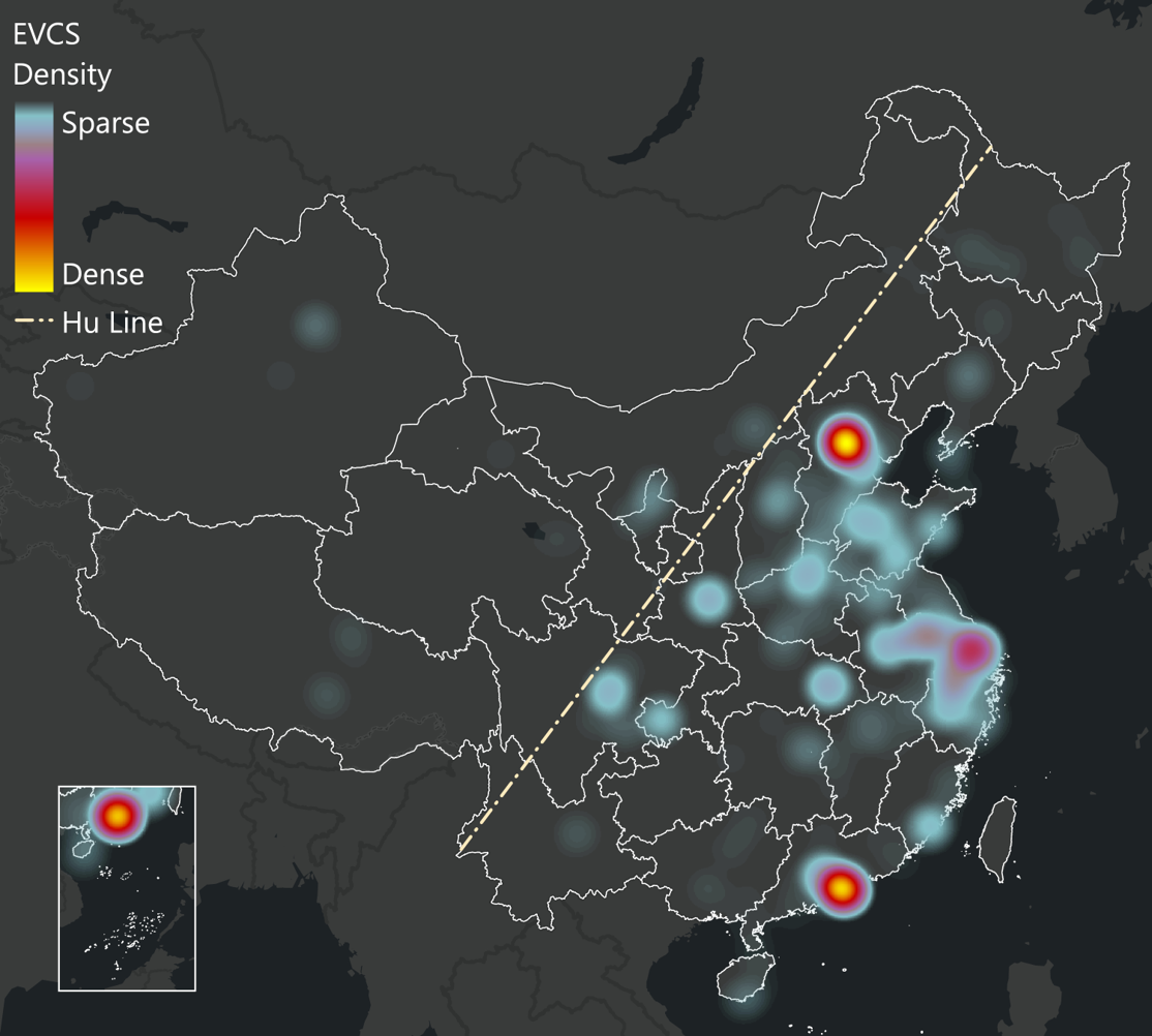 China Public EV Charging Station Spatial Kernel Density Distribution 2015